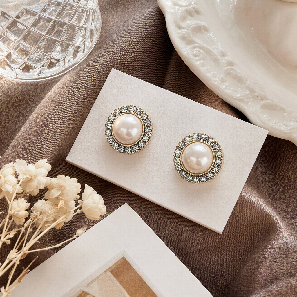 Shining golden diamond-encrusted pearl button, a fashionable and elegant ladies' accessory, Chanel diamond button pearl button, a clothing accessory, round hand-sewn button, metal decorative button details Picture