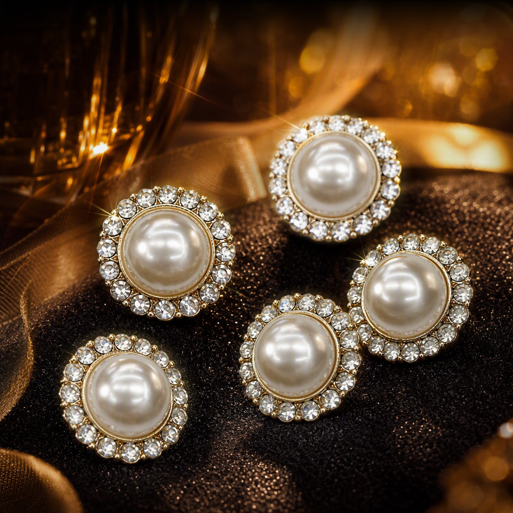 Shining golden diamond-encrusted pearl button, a fashionable and elegant ladies' accessory, Chanel diamond button pearl button, a clothing accessory, round hand-sewn button, metal decorative button Specification image