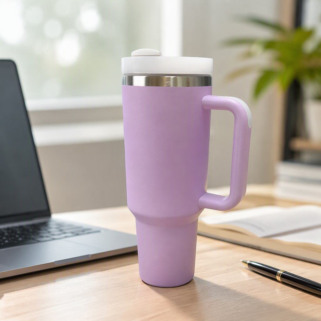 Creative insulated cup, large capacity, portable and fashionable, light purple stainless steel thermos, essential for students' outdoor trips details Picture
