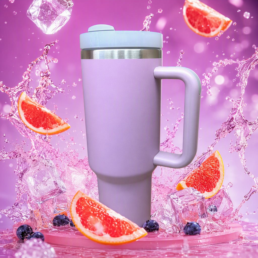 Creative insulated cup, large capacity, portable and fashionable, light purple stainless steel thermos, essential for students' outdoor trips Specification image