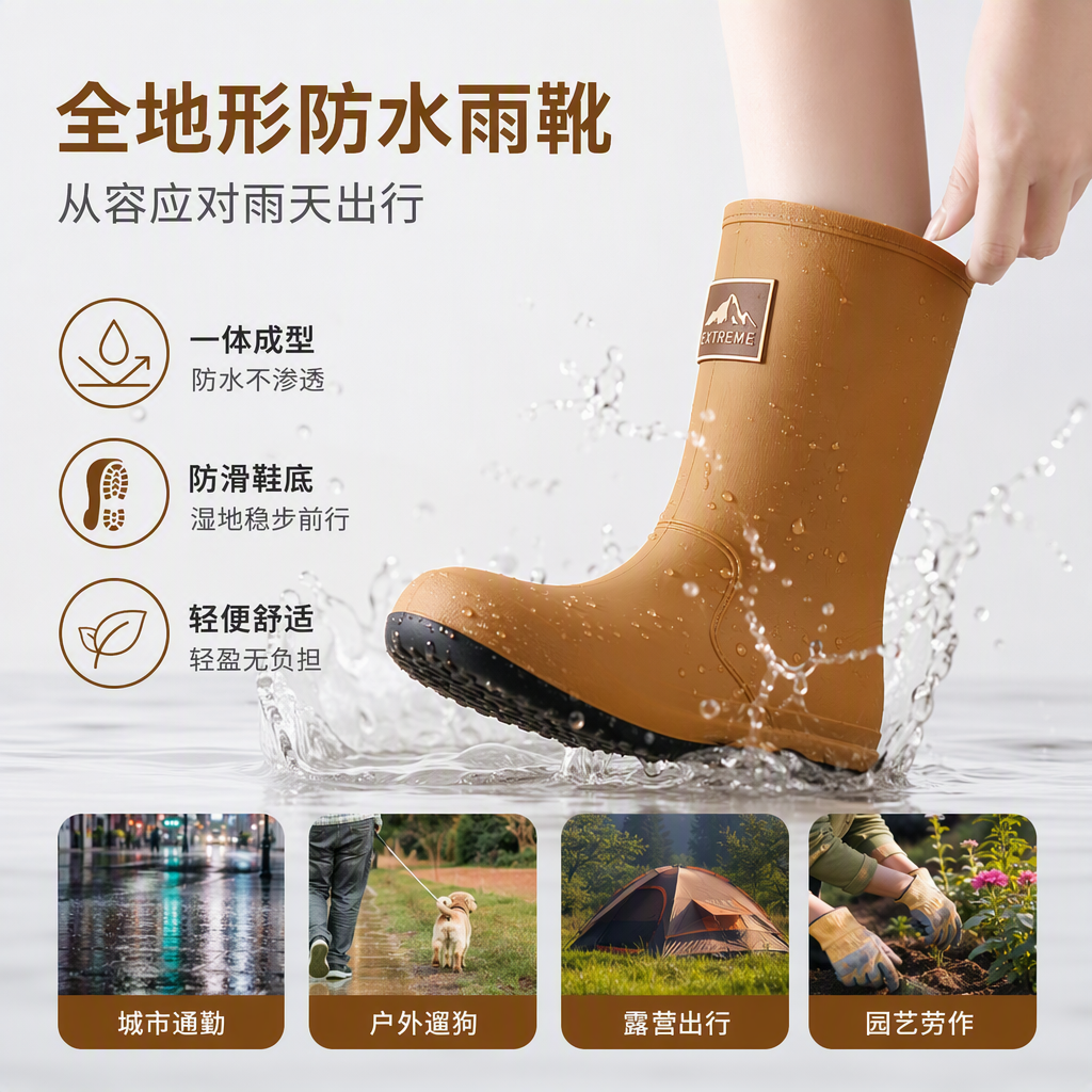 彩色高筒女式雨靴五双防水防滑户外沙滩鞋山峰标签时尚休闲鞋