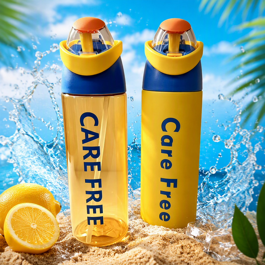 Модная желтая кружка "Care Free", синяя "care free", термо-устойчивая к жаре, переносная спортивная модель спортивного чайника details Picture