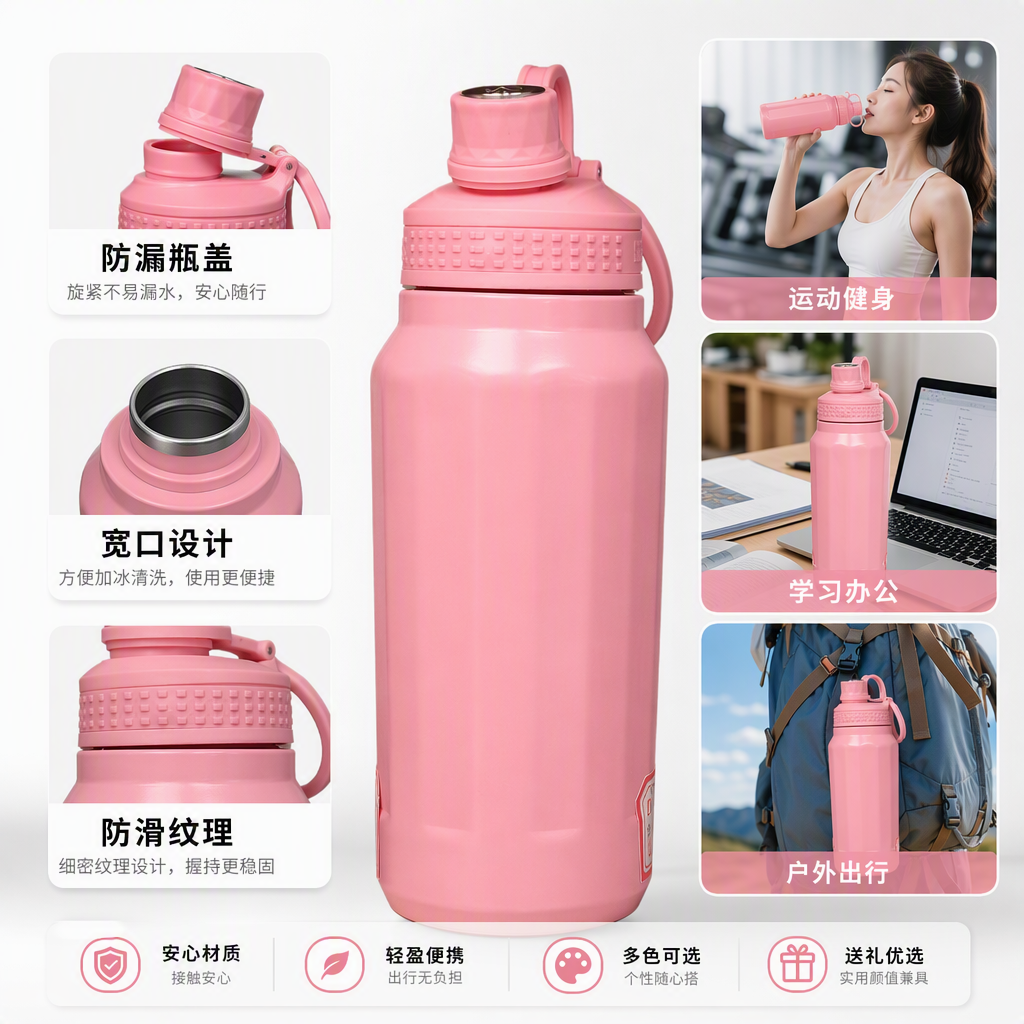 Creative colored insulated water cup, portable heat-resistant student sports water bottle, colorful rainbow model, capacity 350ml