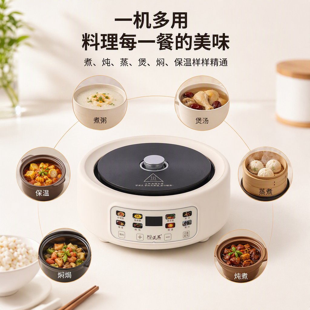 Multi-functional off-white electric hot pot, a household rice cooker that integrates steaming and cooking, features intelligent temperature control, is durable and a must-have for the kitchen full image