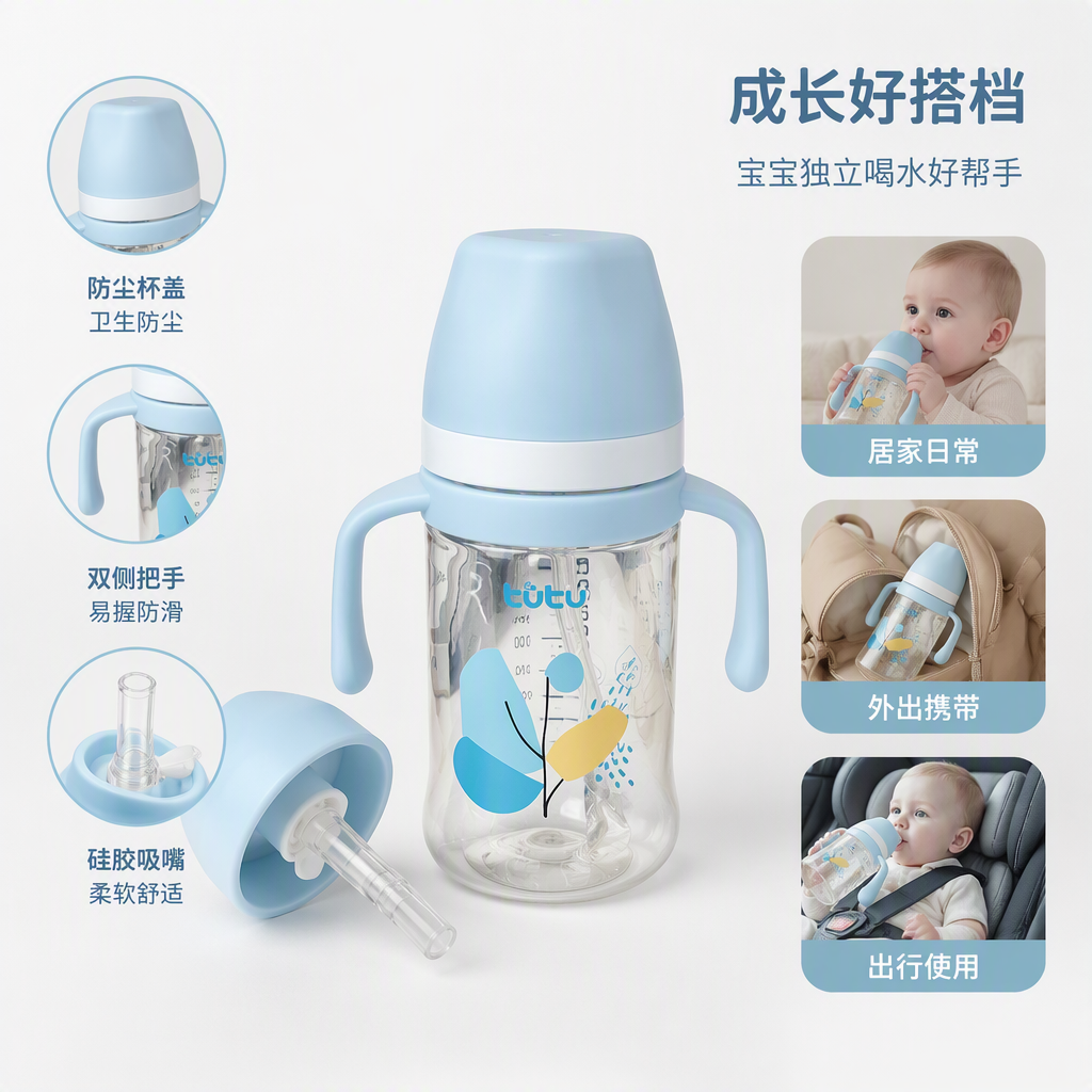 Biberón de bebé colorido anti-caída resistente al calor biberón de bebé rosa azul modelo suministros de alimentación para niños