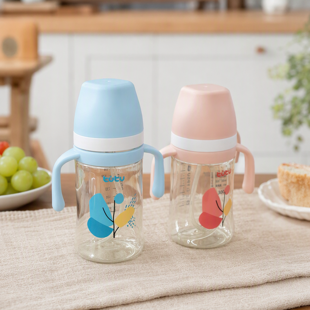 Biberón de bebé colorido anti-caída resistente al calor biberón de bebé rosa azul modelo suministros de alimentación para niños details Picture
