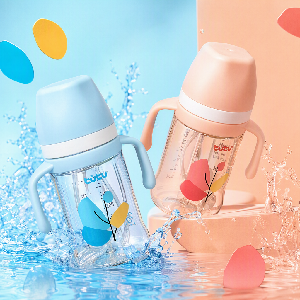 Biberón de bebé colorido anti-caída resistente al calor biberón de bebé rosa azul modelo suministros de alimentación para niños Specification image