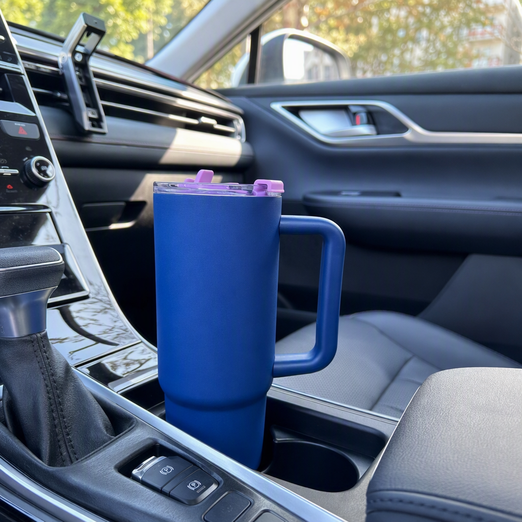 Stainless steel large-capacity portable insulated cup, leak-proof, fashionable blue student outdoor sports water bottle gift details Picture
