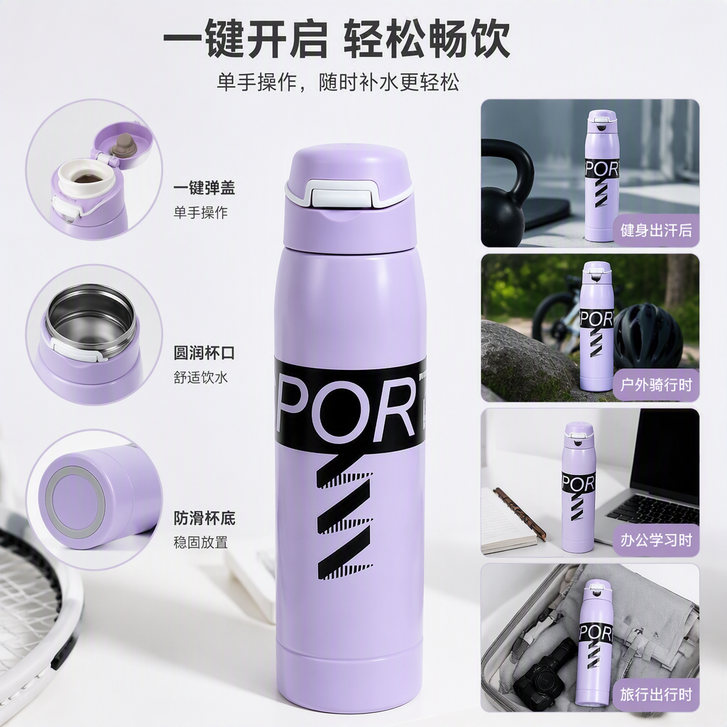 Four fashionable, portable and durable student outdoor sports water bottles and colorful water cup sets