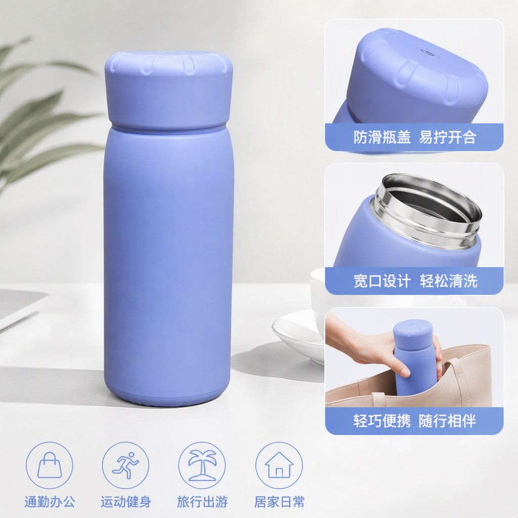 Purple portable insulated cup made of stainless steel with large capacity, warm and leak-proof, fashionable student outdoor travel product