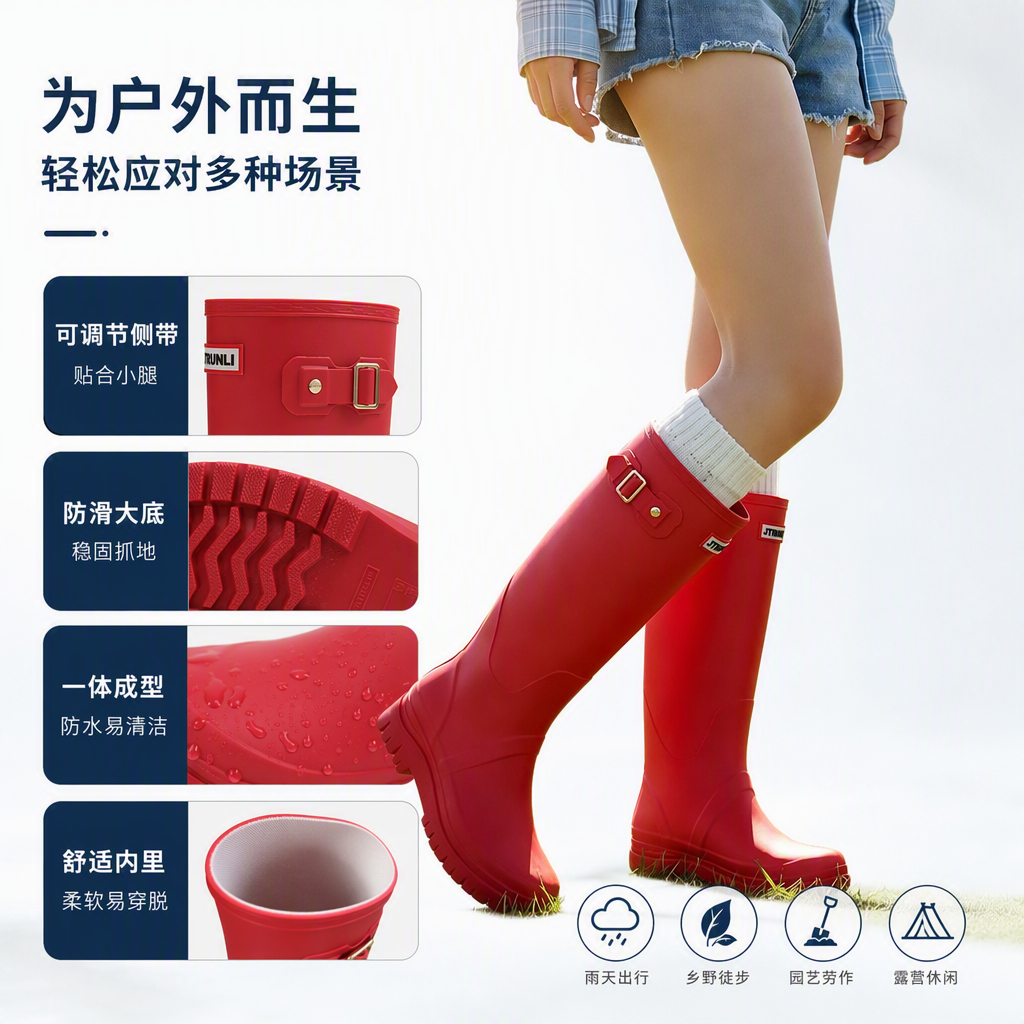 彩色高筒女式雨靴防水防滑