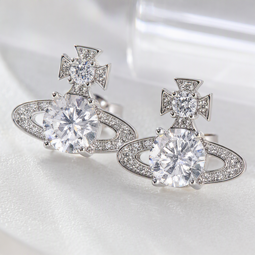 Shining silver diamond-encrusted stud earrings, simple and fashionable earrings, a versatile accessory for women's charm, and a gift accessory Application Scenario