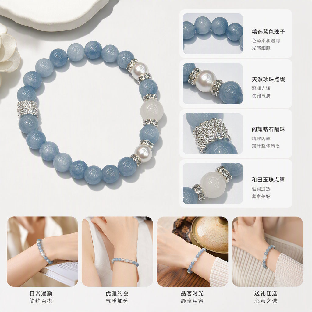 Fashionable blue beaded bracelet, simple and retro jewelry, couple bracelets for men and women, trendy accessory gifts