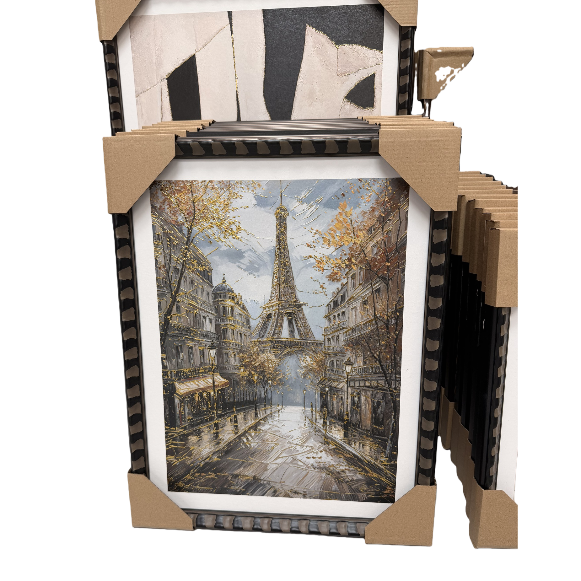 إطارات أسود مخططية في باريس ترسم لوحات فنية حديثة بسيطة في غرفة المعيشة Item Picture