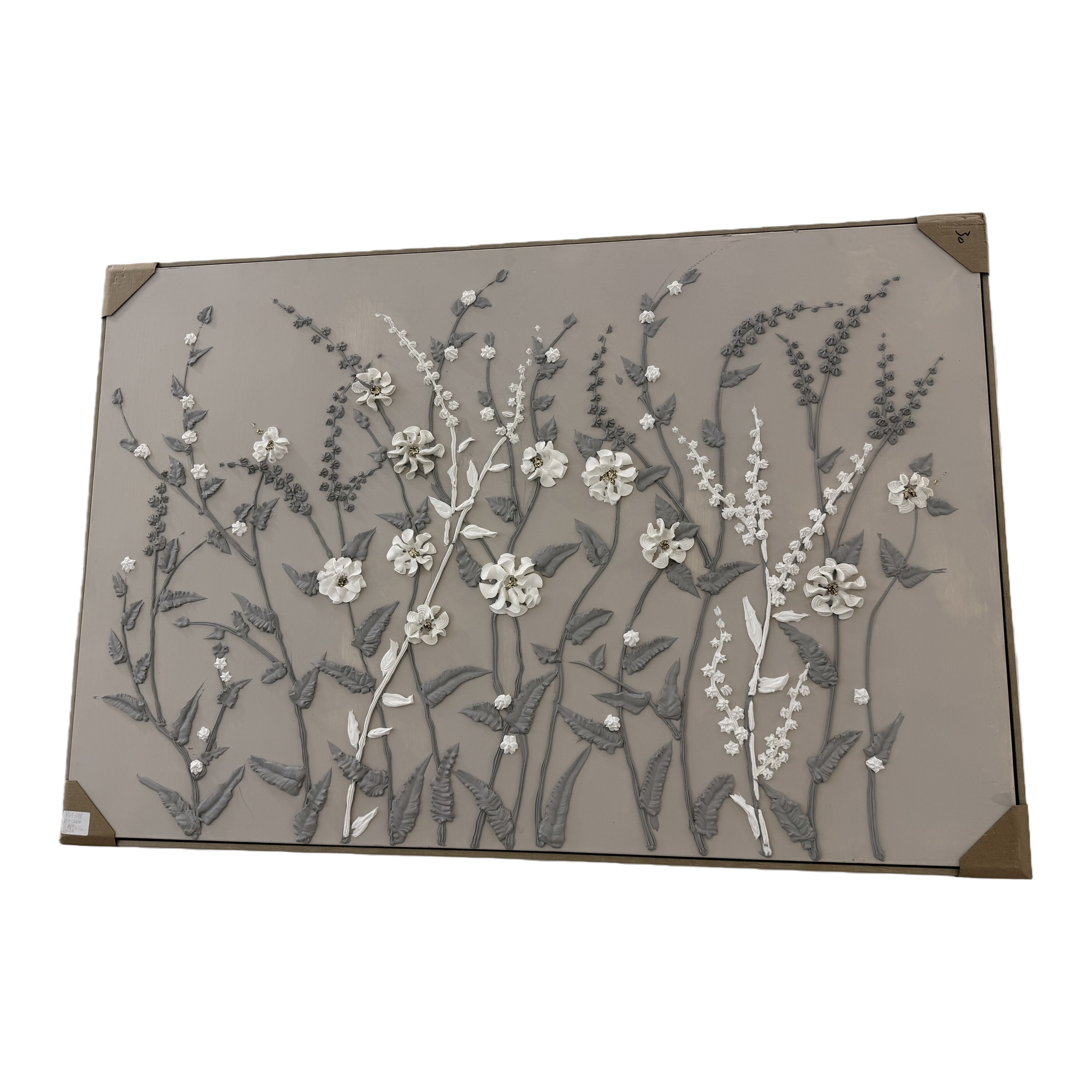 Grey background with white flower relief plant decorative painting, simple and modern living room and bedroom wall hanging art, home decoration Item Picture