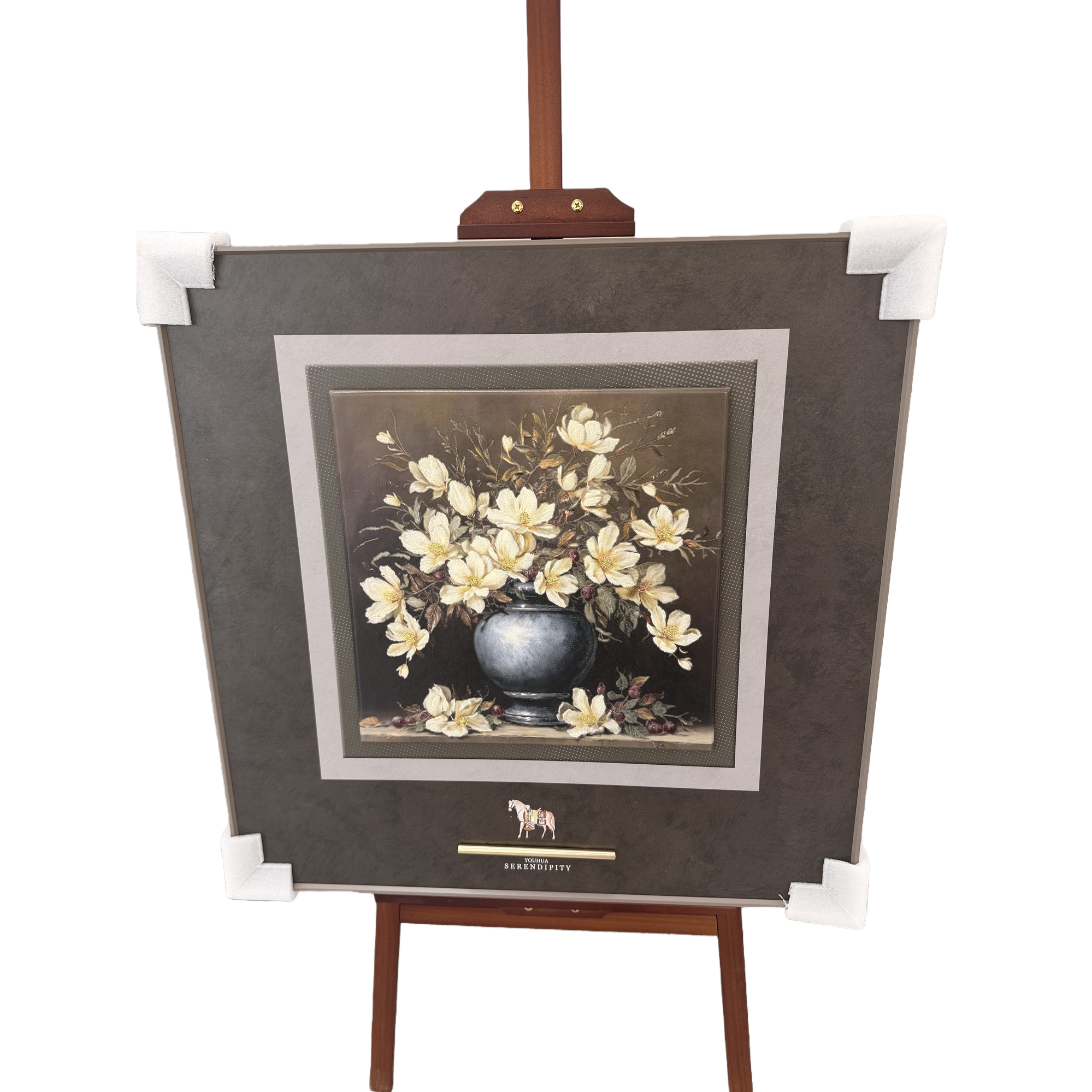深色画框+花卉静物画白底实物图