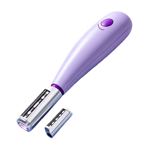 A purple handheld beauty device with a silver blade placed against a water ripple background is a smooth skin care and beauty wonder Item Picture