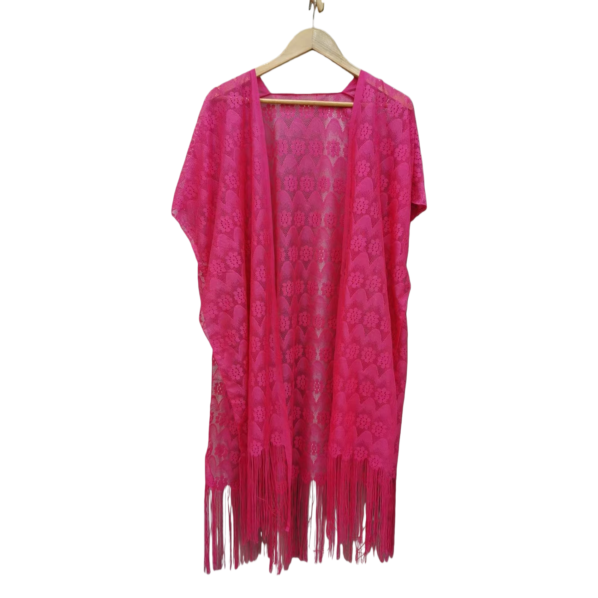 Elegante encaje rosa borlas largo cardigan mujer primavera otoño versátil fino abrigo moda casual punto chal Item Picture