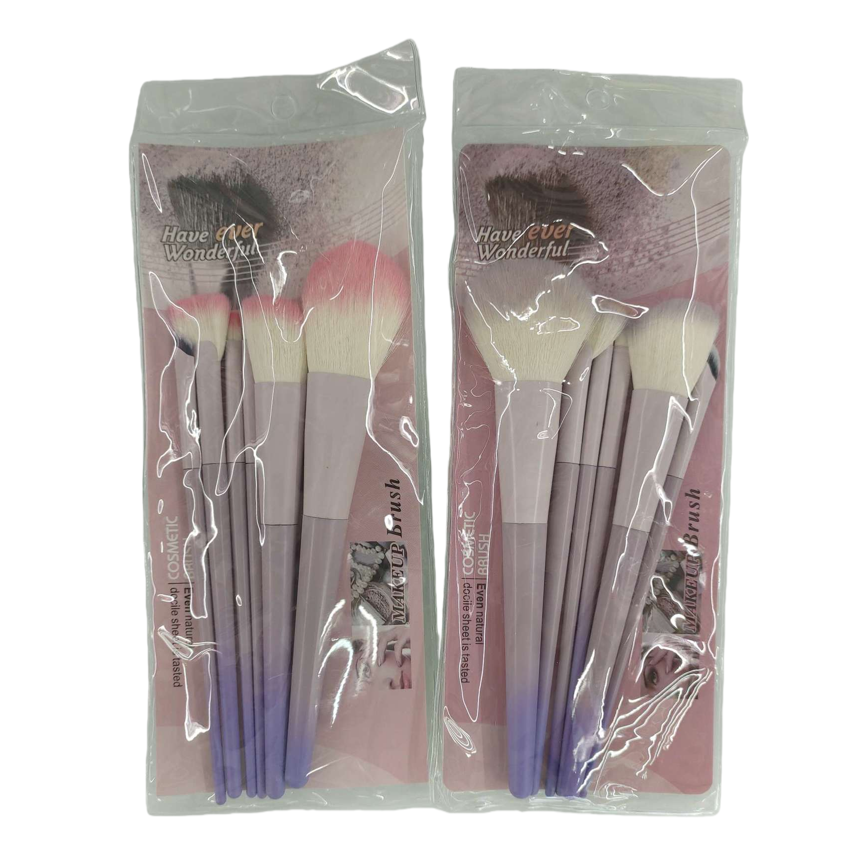 Pink packaging, purple-white gradient handle makeup brush set, multi-functional foundation, eyeshadow, blush beauty tools Item Picture
