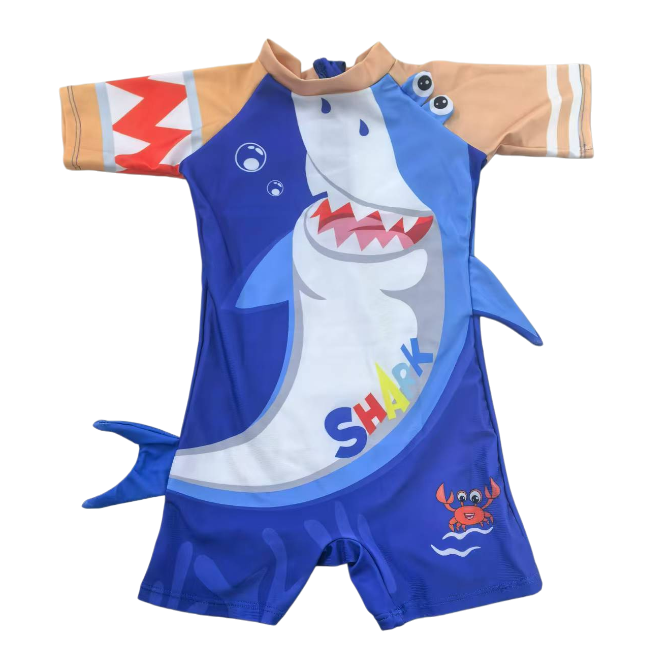 New cartoon shark pattern waterproof and sun-proof baby swimsuits for boys and girls in summer, trendy style Item Picture