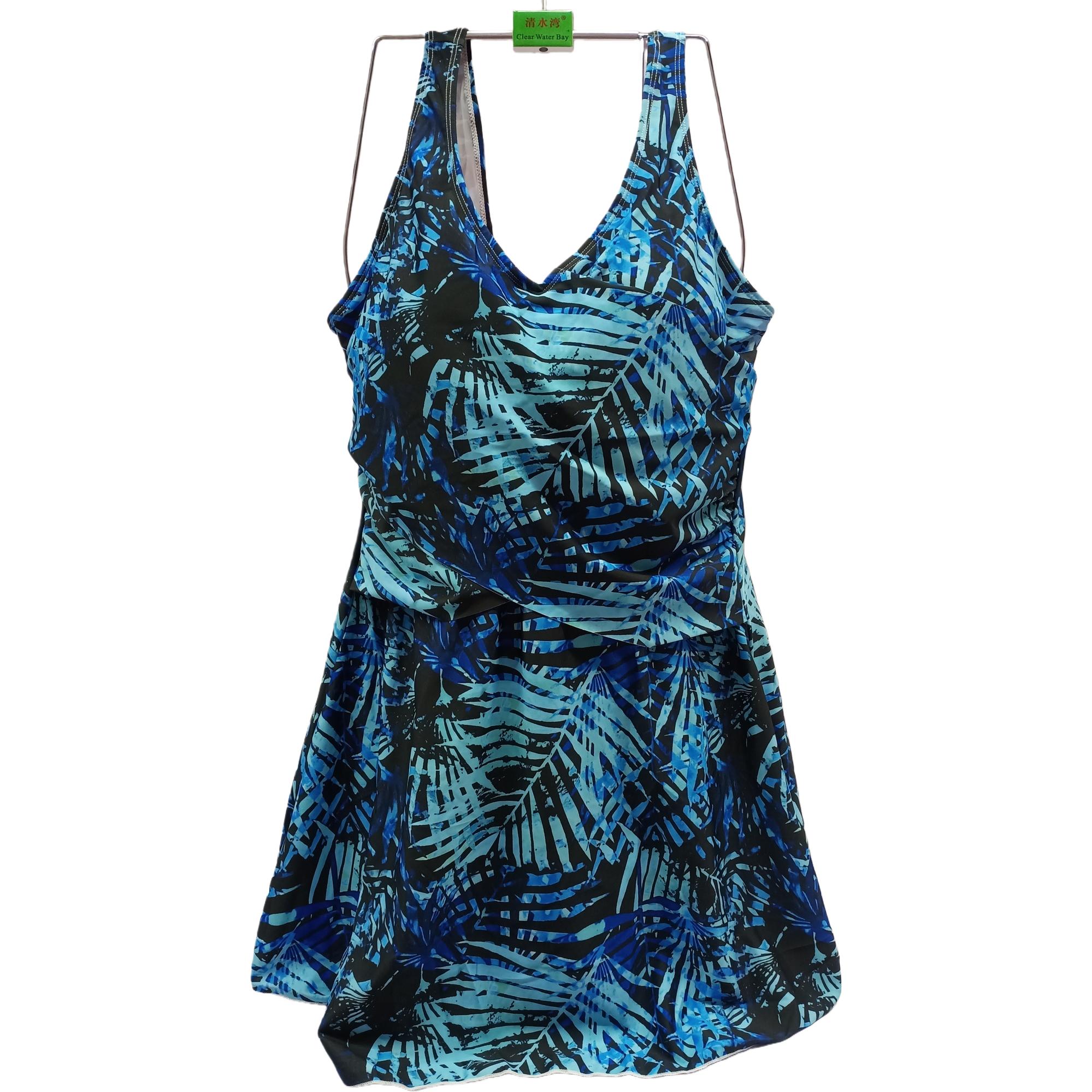 Moda estampado de una pieza bañador azul negro tropical hoja patrón slim bañador casual swimwear mujer Item Picture