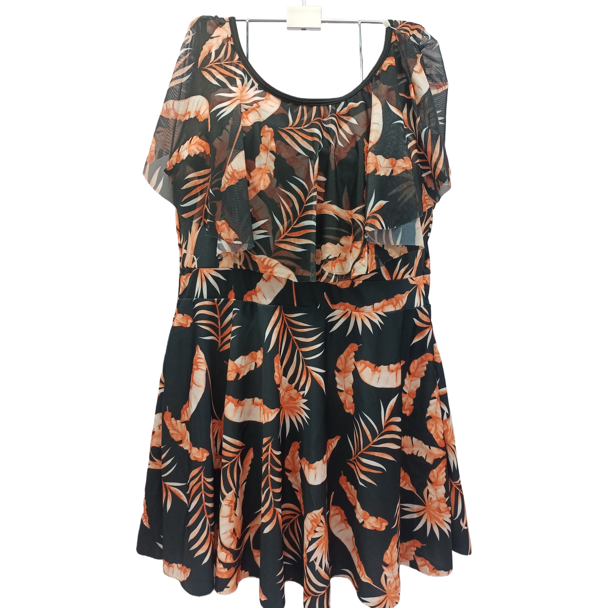 Tropical plant print dress, black and orange, casual and fashionable summer new women's wear, loose and slimming, trendy style Item Picture