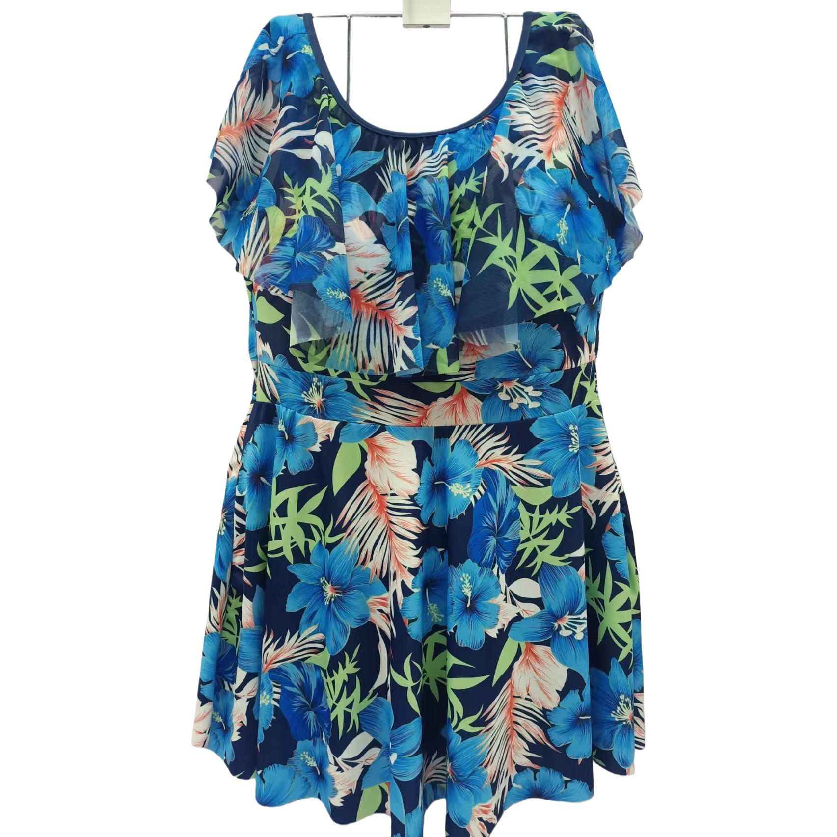 Fashionable blue tropical floral pattern one-piece swimsuit, comfortable and slimming, sun-proof and waterproof swimsuit for women Item Picture