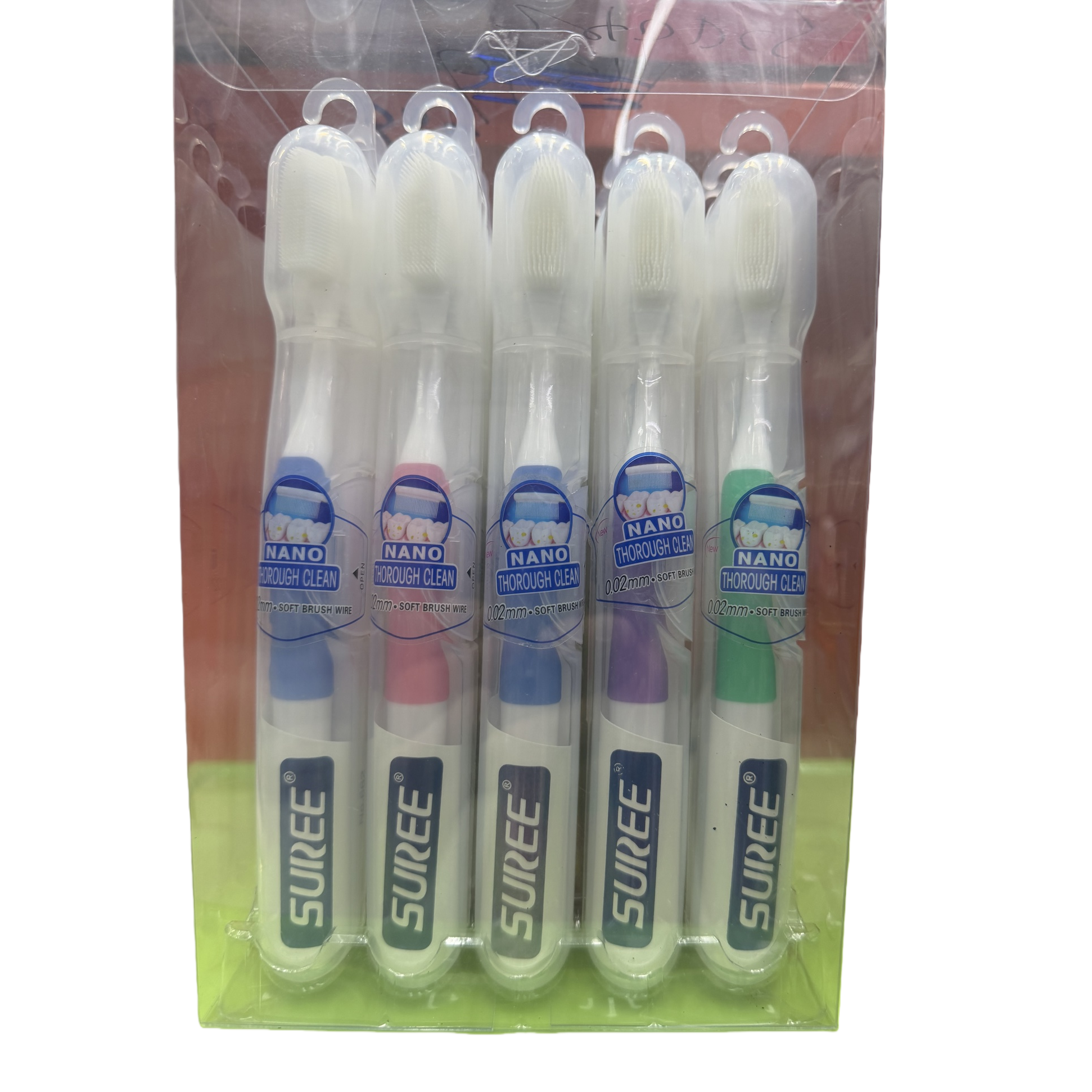 SUREE nano deep cleaning color handle cepillo de dientes cinco piezas paquete transparente confort grip productos para el cuidado dental Item Picture