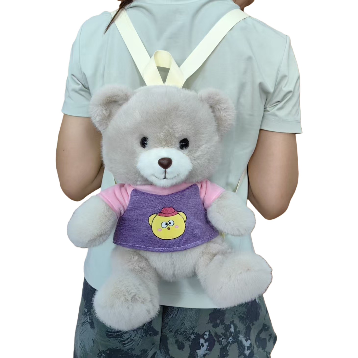 This cute plush bear backpack in purple and pink pairs well with a fashionable and casual children's student bag, making it a versatile and trendy choice Item Picture