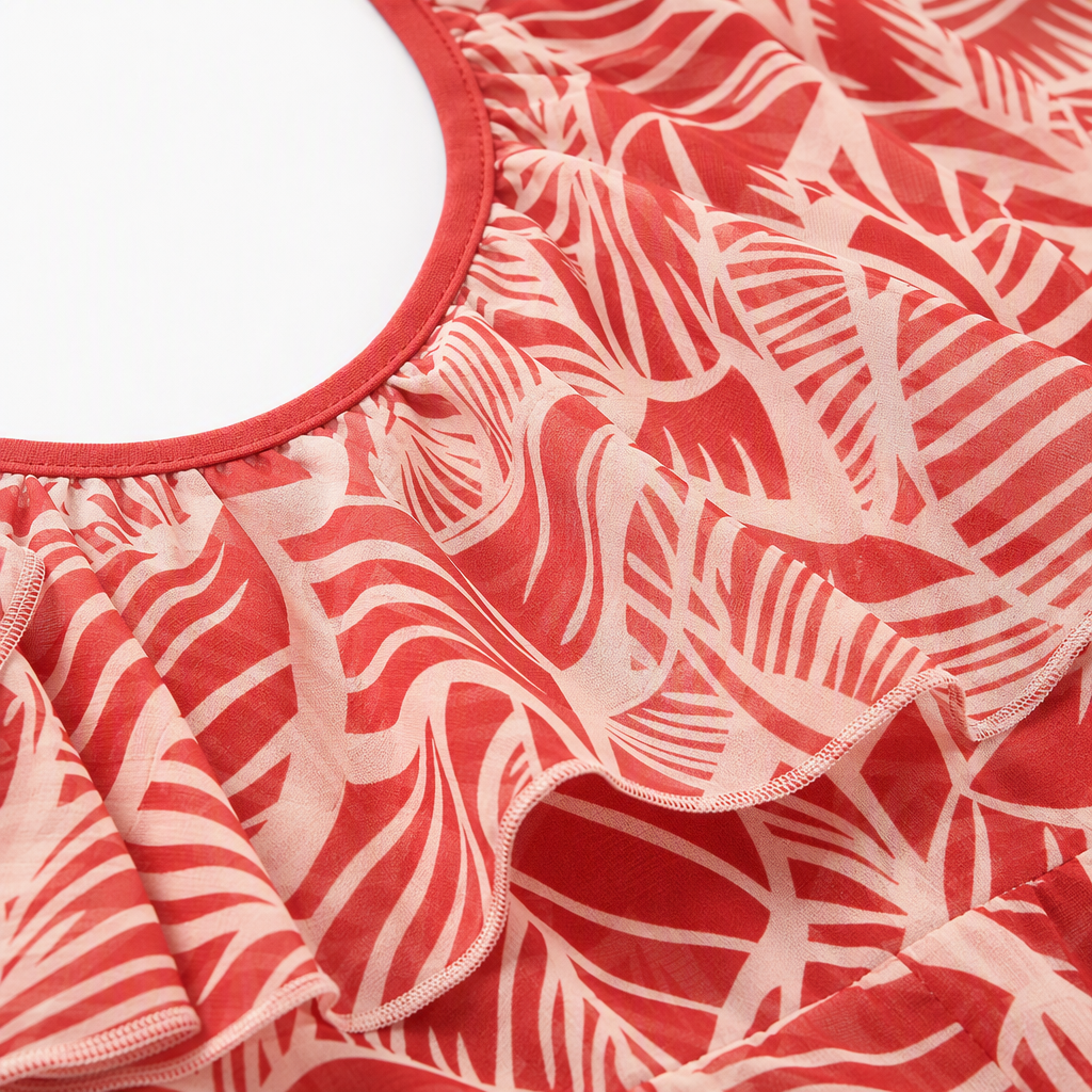 Moda impresa vestido largo verano nuevo elegante temperamento versátil slim rojo tropical hoja patrón vestido Application Scenario