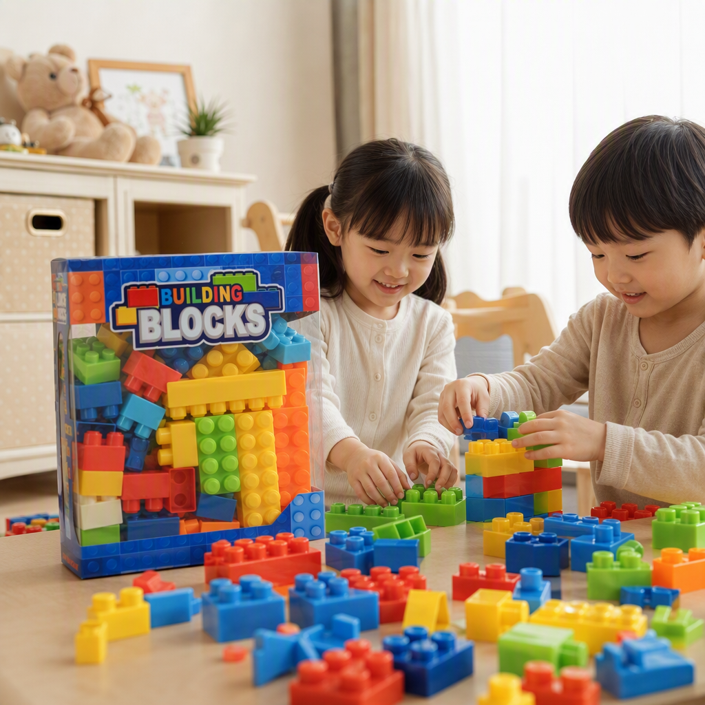Children's large-sized plastic building blocks in color box packaging are early education and intelligence assembly toys for babies details Picture