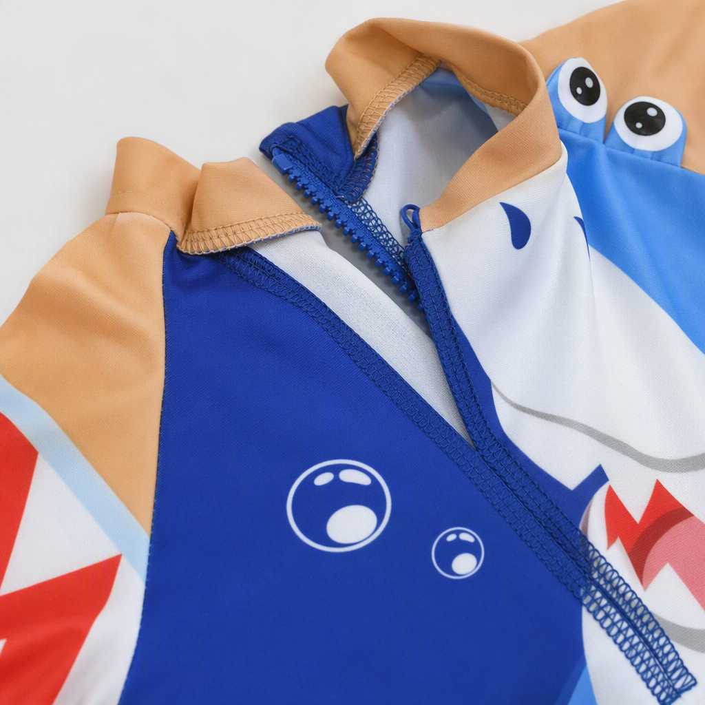 New cartoon shark pattern waterproof and sun-proof baby swimsuits for boys and girls in summer, trendy style Application Scenario