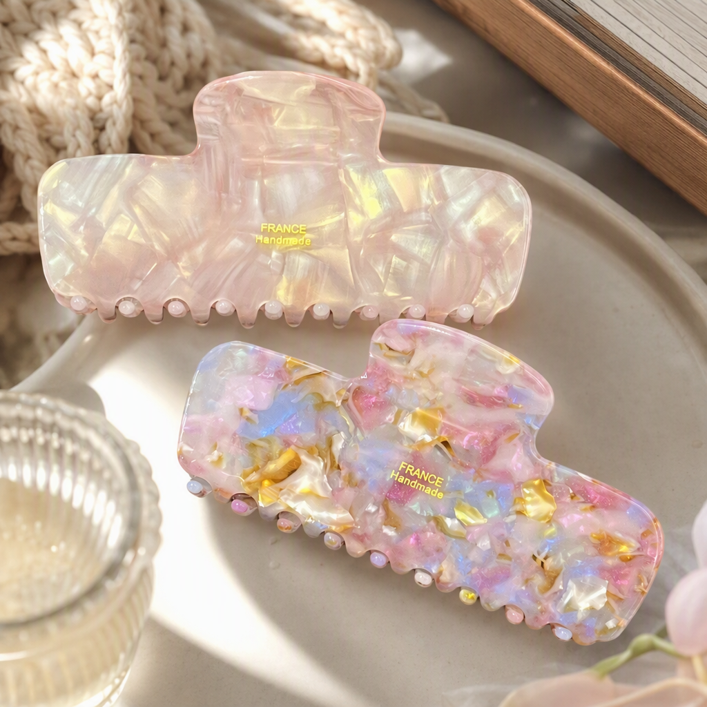 Pink gradient pearlescent hair clip, colorful floral pearlescent hair accessory, hair accessory clip, hair accessory, women's style details Picture