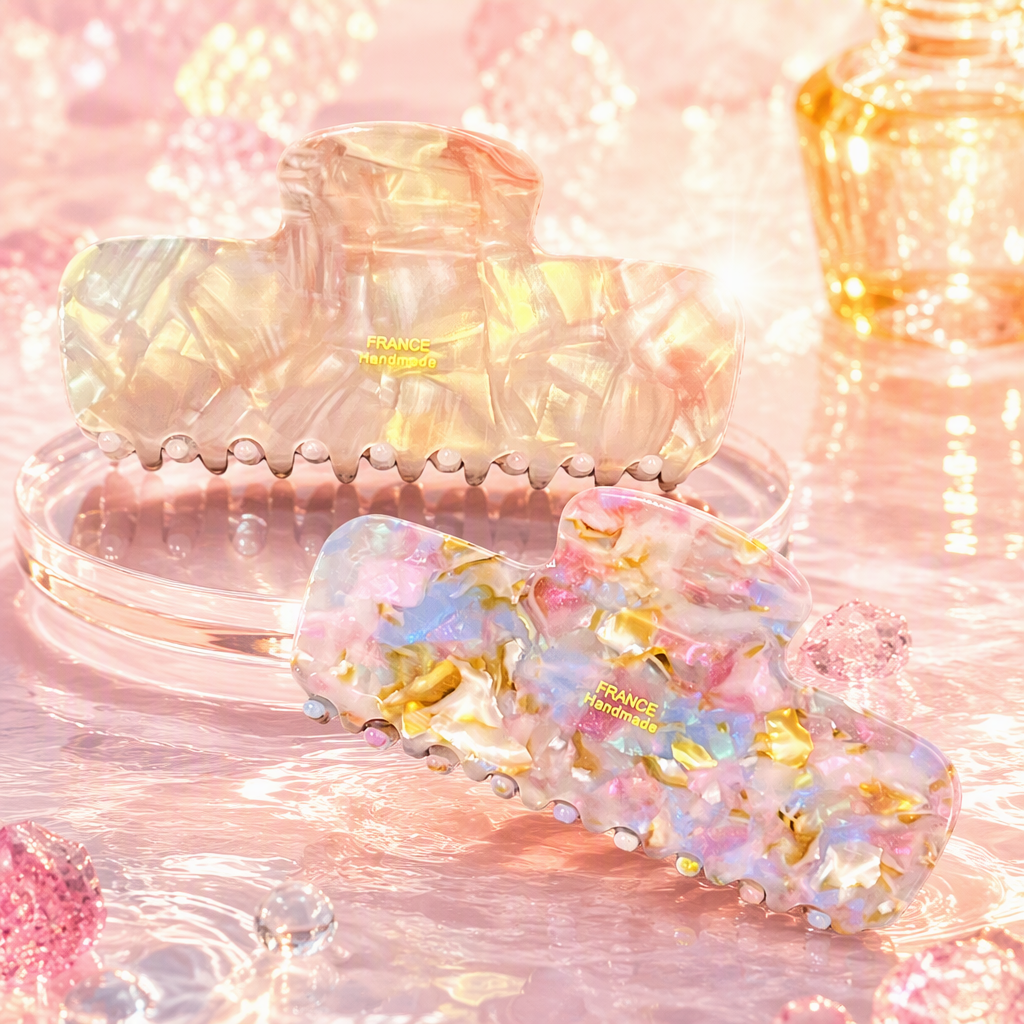 Pink gradient pearlescent hair clip, colorful floral pearlescent hair accessory, hair accessory clip, hair accessory, women's style Specification image
