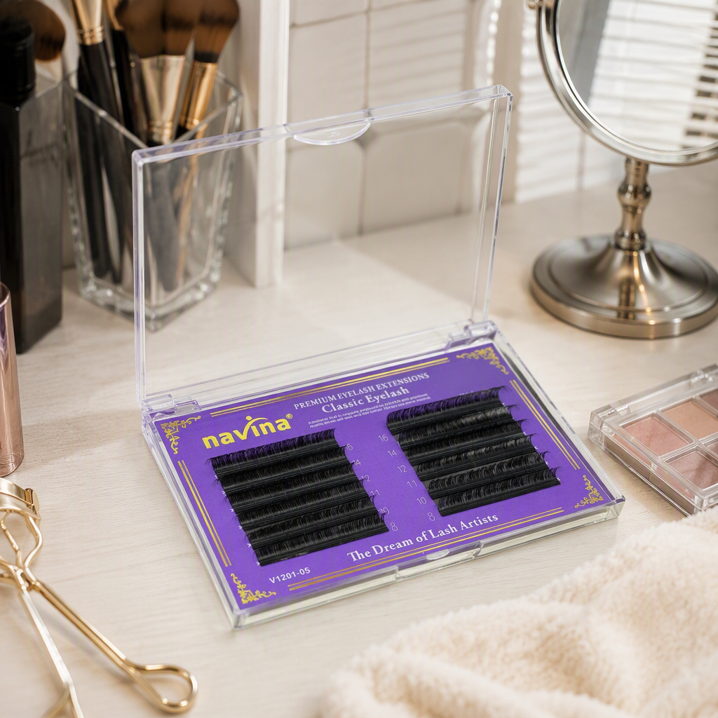 navina purple packaging pestañas falsas densas natural negro tufos supercilios tarjetas decoración moda maquillaje accesorios details Picture