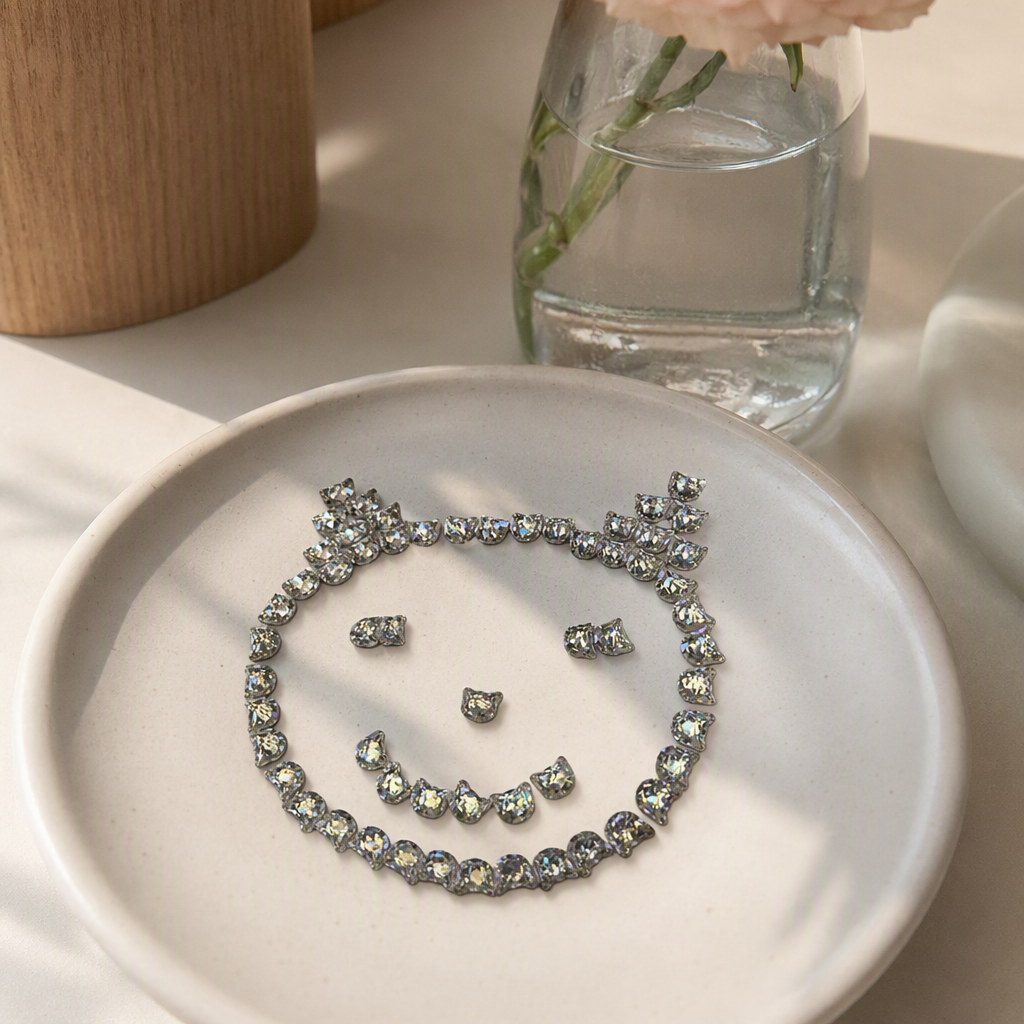 Shiny rhinestone cat ear-shaped jewelry in silver, cute and fun, versatile and fashionable accessories details Picture