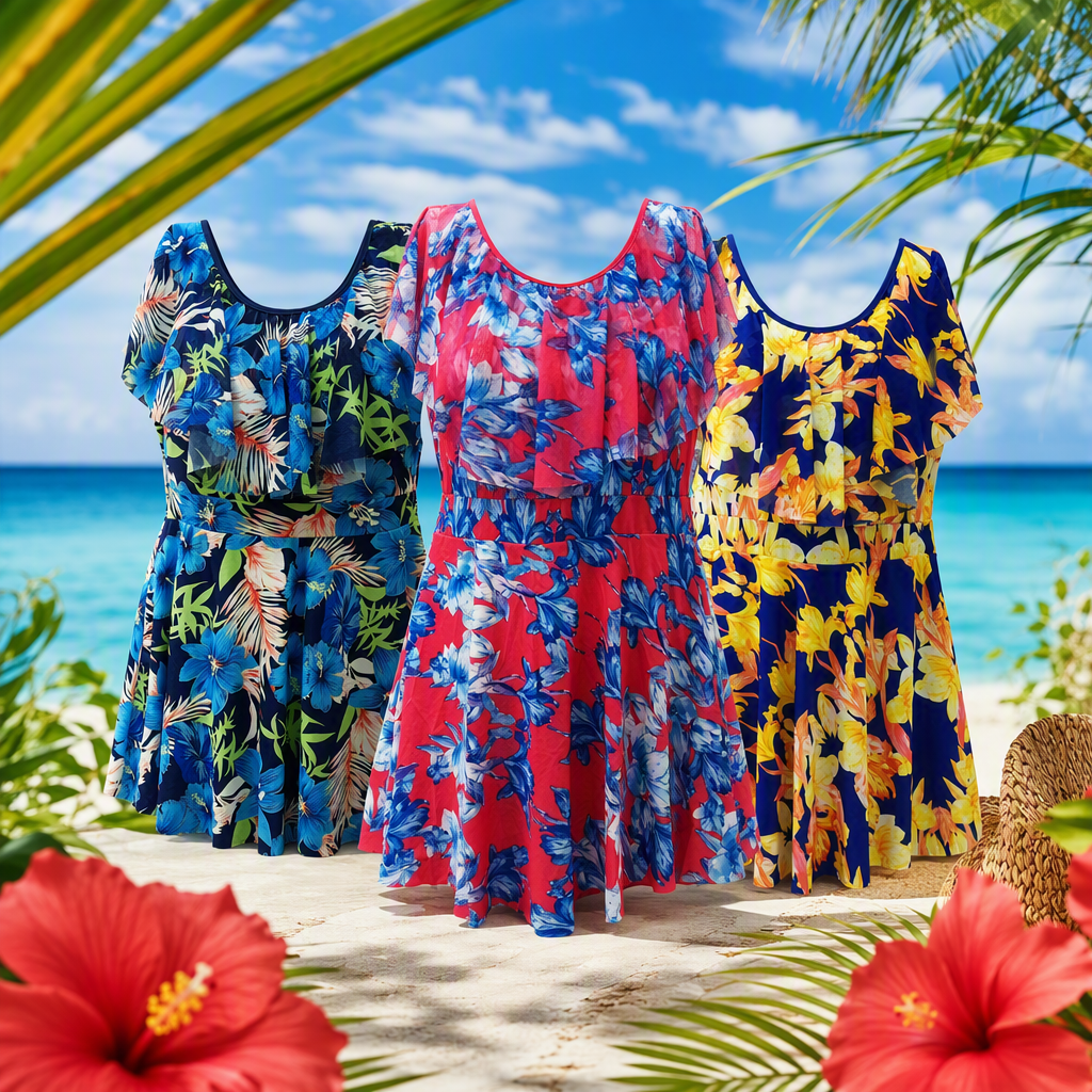 Fashionable blue tropical floral pattern one-piece swimsuit, comfortable and slimming, sun-proof and waterproof swimsuit for women Specification image