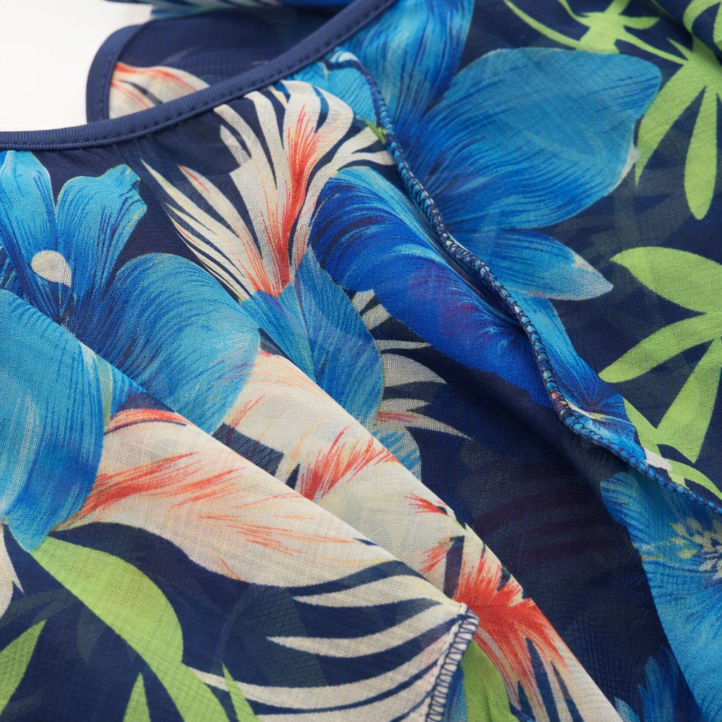 Fashionable blue tropical floral pattern one-piece swimsuit, comfortable and slimming, sun-proof and waterproof swimsuit for women Application Scenario
