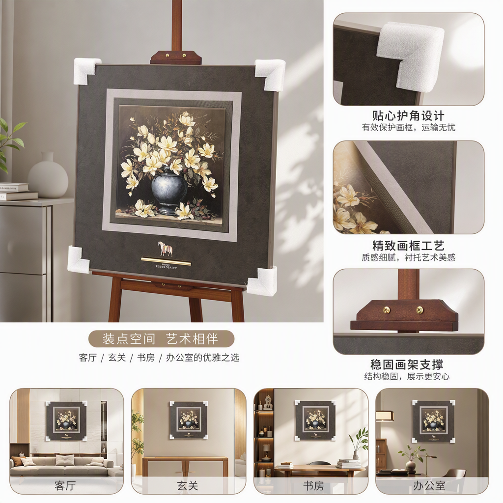高端深色画框花卉静物油画装饰客厅卧室艺术挂画简约现代风格