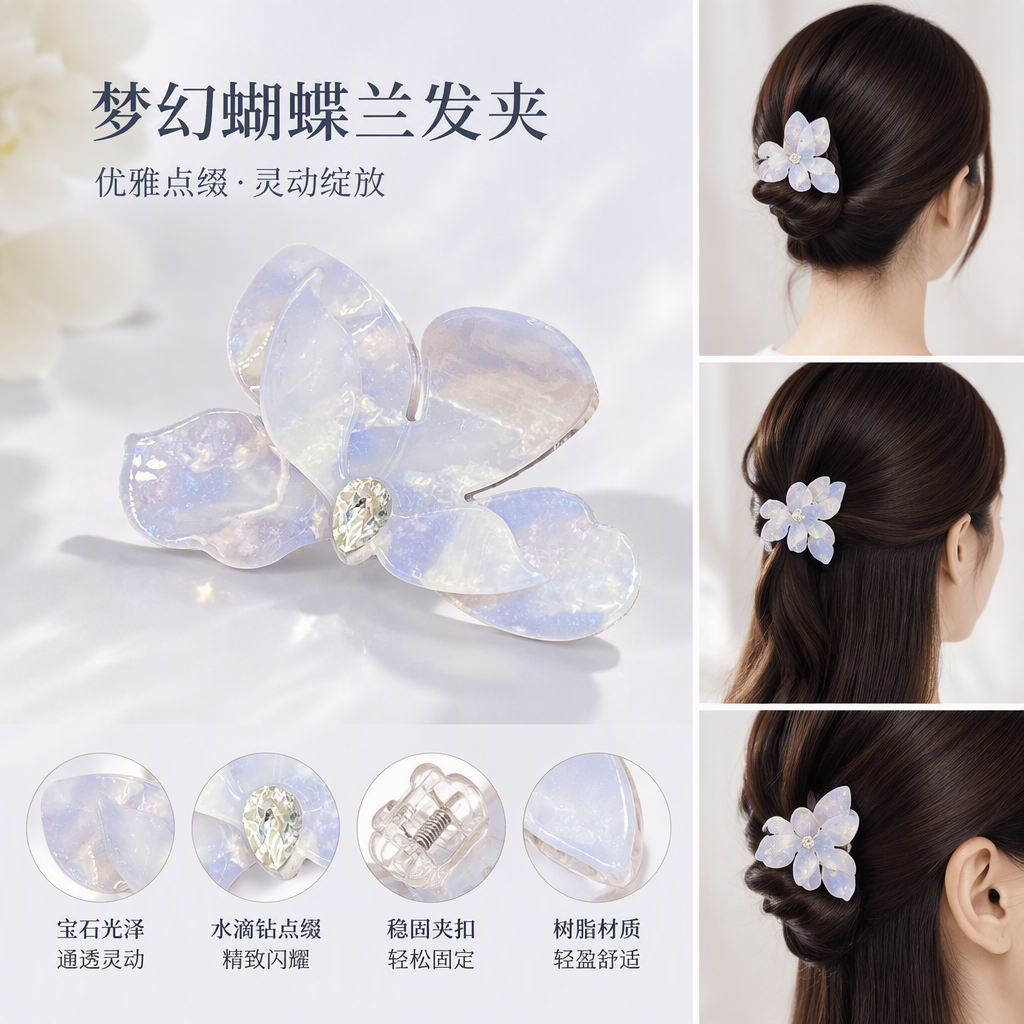 Elegant light purple butterfly hair clips, simple and fashionable hair accessories, hair clips, girls' headwear, versatile hair accessories Elegant light purple butterfly hair clips, simple and fashionable hair accessories, hair clips, girls' headwear, versatile hair accessories