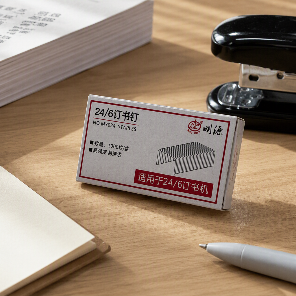 Mingyuan brand 24/6 staples packaging box, white background office stationery, full box details Picture