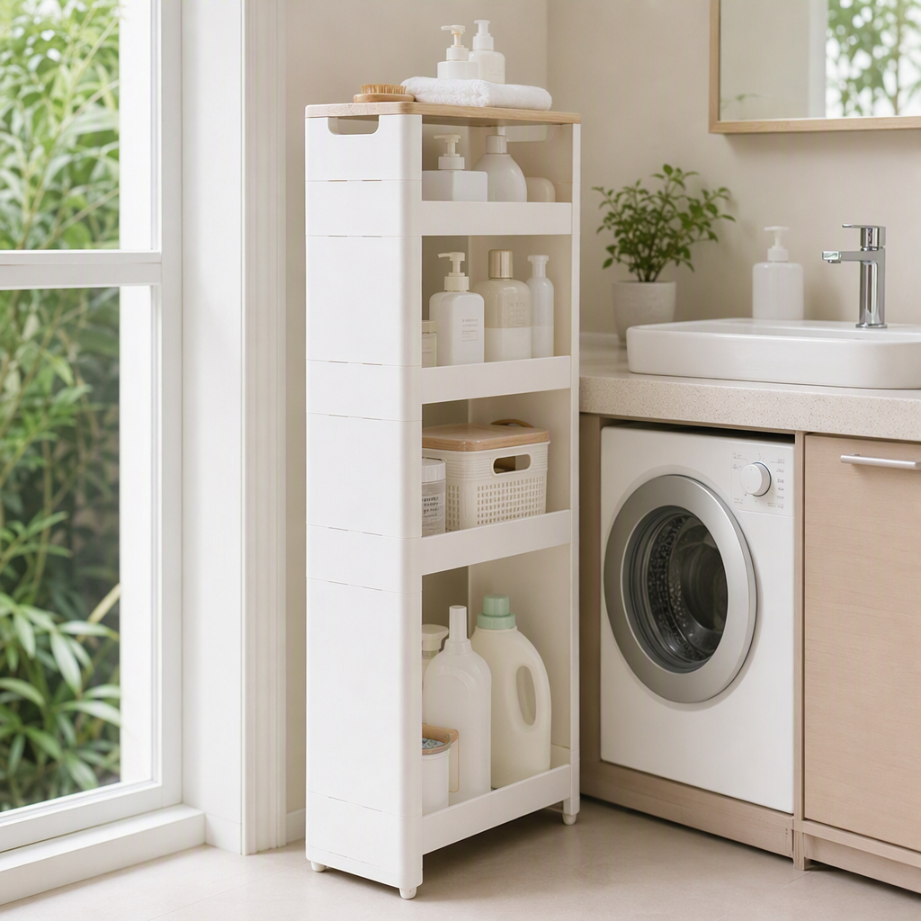 【CL】26Q3#6256-3 White multi-layer storage rack, tripod, trolley, fruit plate, wooden display rack, multi-functional storage and organization rack Application Scenario