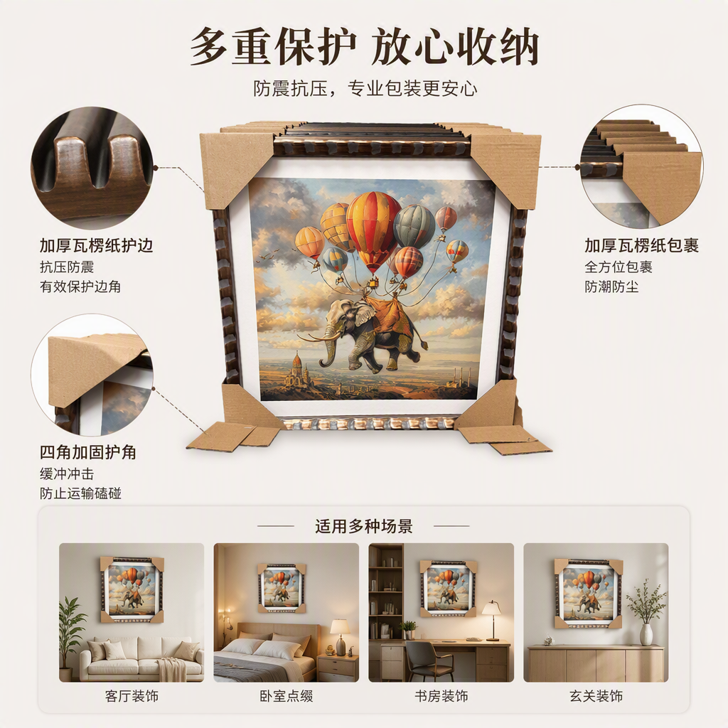 Creative colorful hot air balloon and elephant-themed mural for children's room cartoon decorative painting, warm and interesting artwork