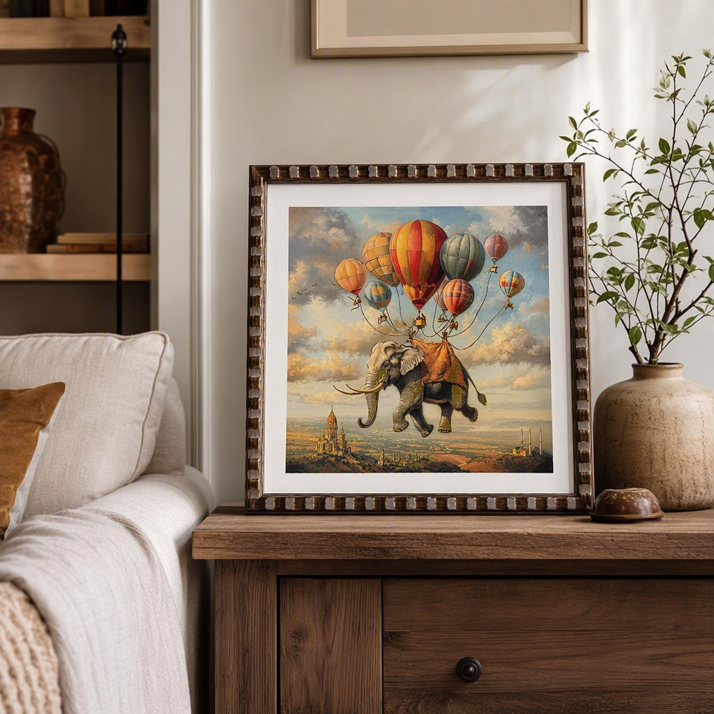 Creative colorful hot air balloon and elephant-themed mural for children's room cartoon decorative painting, warm and interesting artwork details Picture