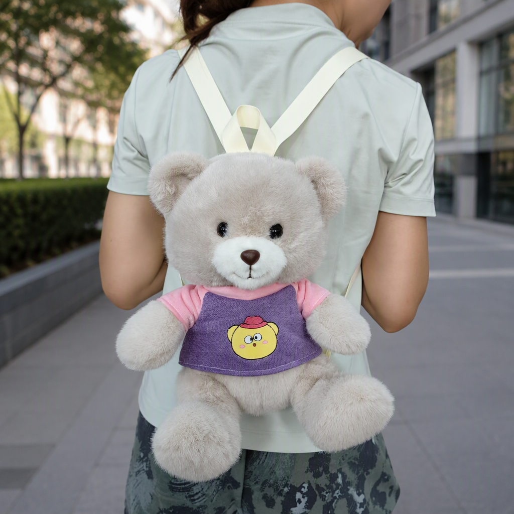 This cute plush bear backpack in purple and pink pairs well with a fashionable and casual children's student bag, making it a versatile and trendy choice details Picture