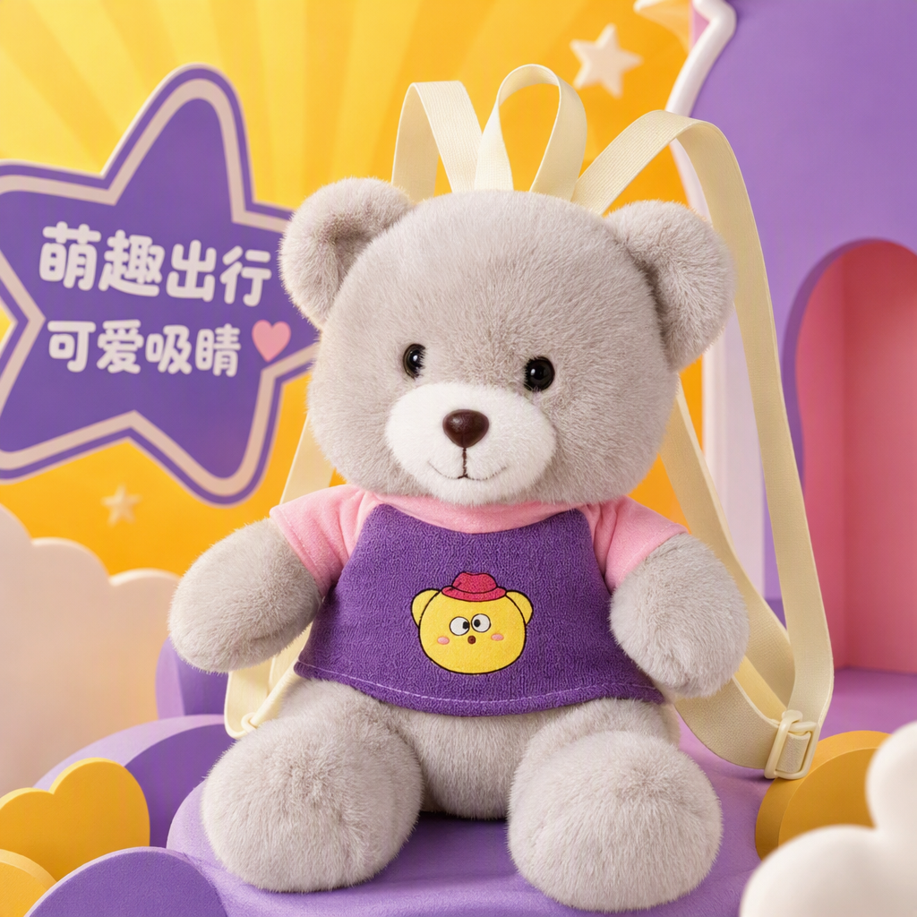 This cute plush bear backpack in purple and pink pairs well with a fashionable and casual children's student bag, making it a versatile and trendy choice Specification image