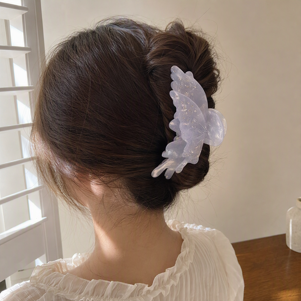 Elegant white butterfly-shaped hair clips, simple and cute hair accessories, hair ties, hair accessories, hair clips, children's style hair accessories details Picture