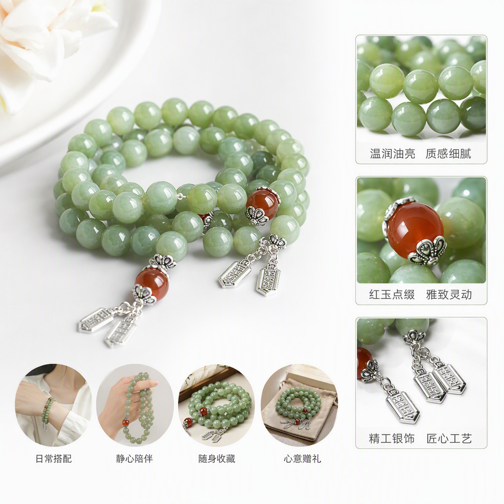 Fashionable jade bracelet, apple green Xiuyan jade bracelet, women's Korean version bracelet, hand-woven bracelet accessory, trendy gift Application Scenario