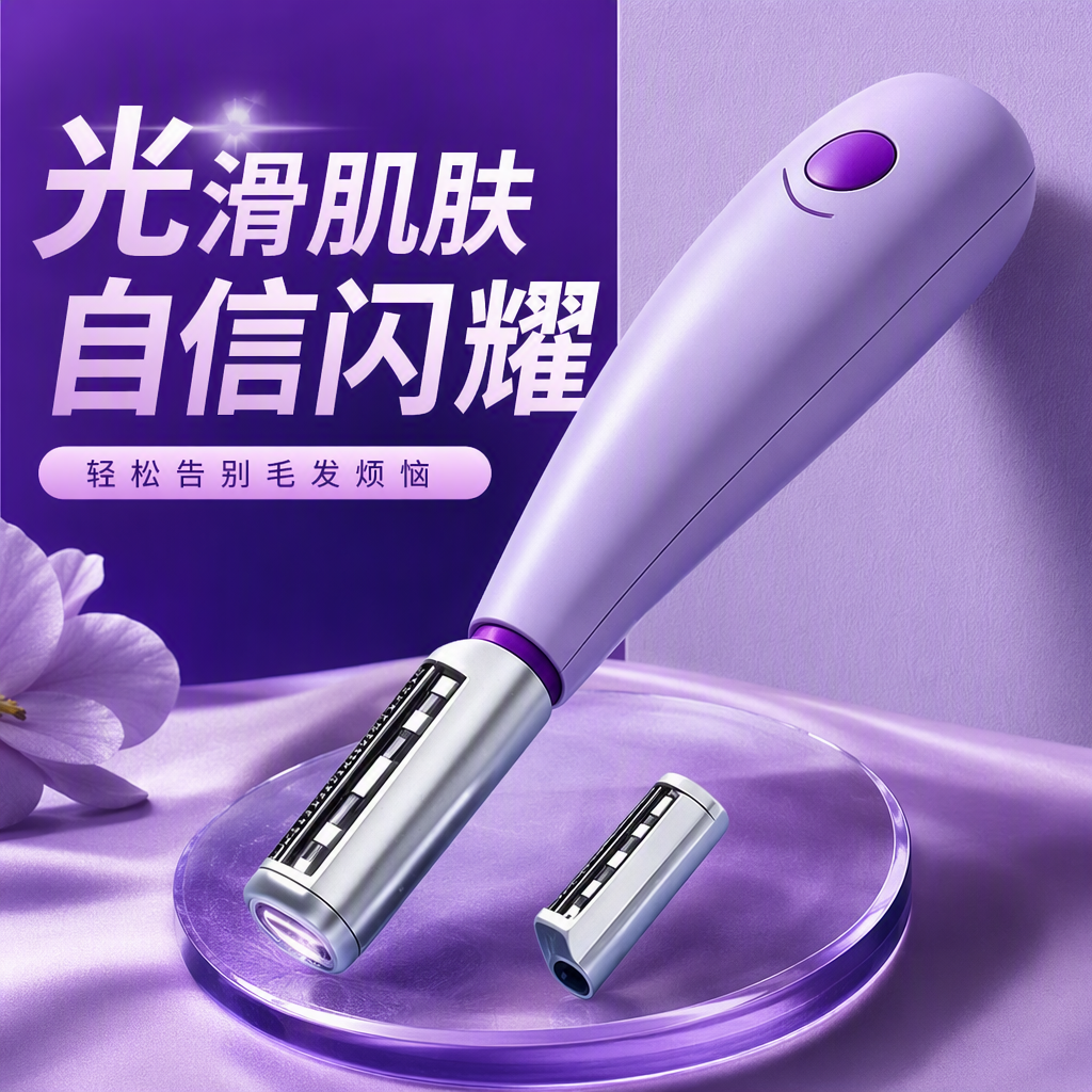 A purple handheld beauty device with a silver blade placed against a water ripple background is a smooth skin care and beauty wonder Specification image