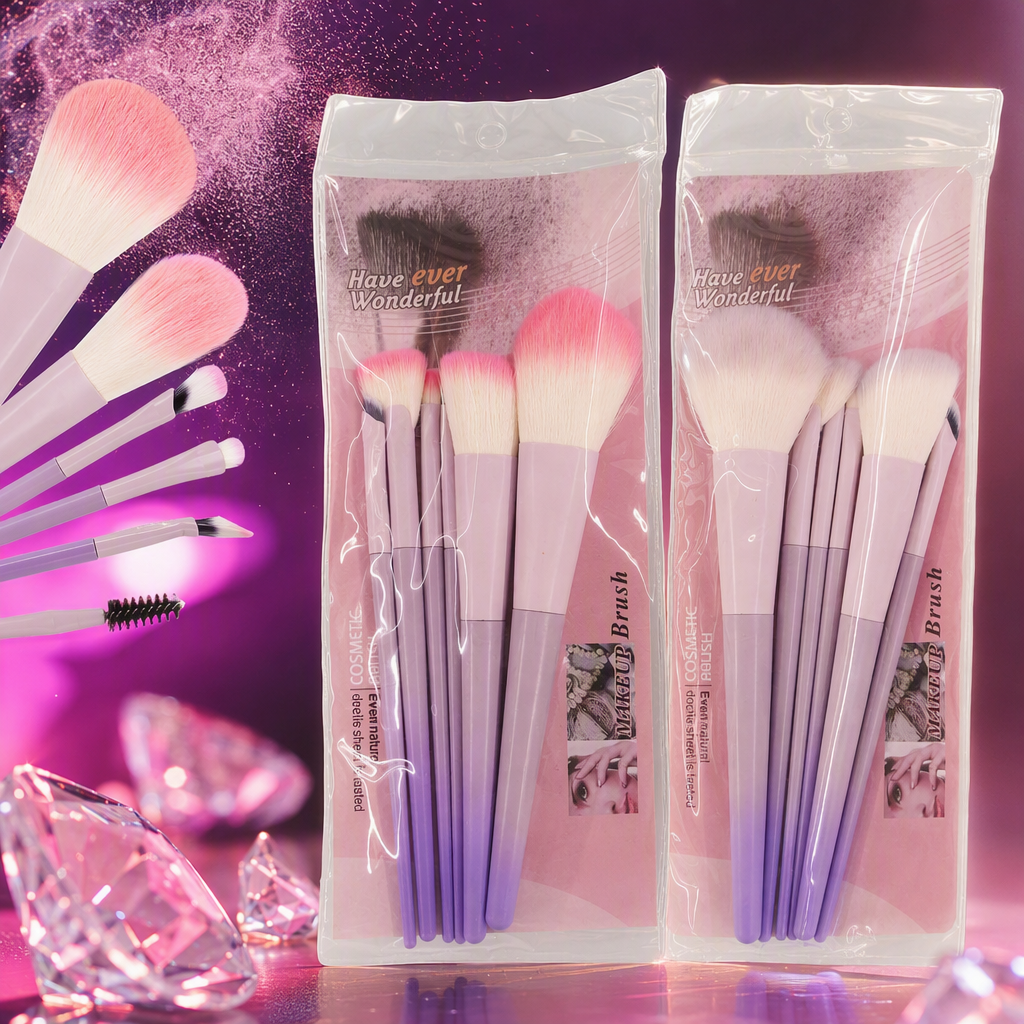 Pink packaging, purple-white gradient handle makeup brush set, multi-functional foundation, eyeshadow, blush beauty tools Specification image